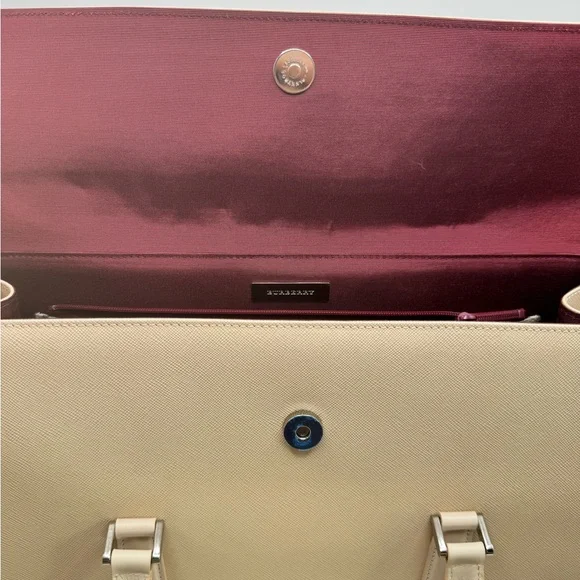 Burberry Saffiano Leather Structured Top Handle Tote Bag Beige Nova Check Large - Picture 6 of 10